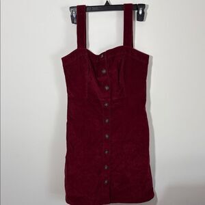 Hollister Burgundy Corduroy Button Mini Jumper Dress - Sz Small